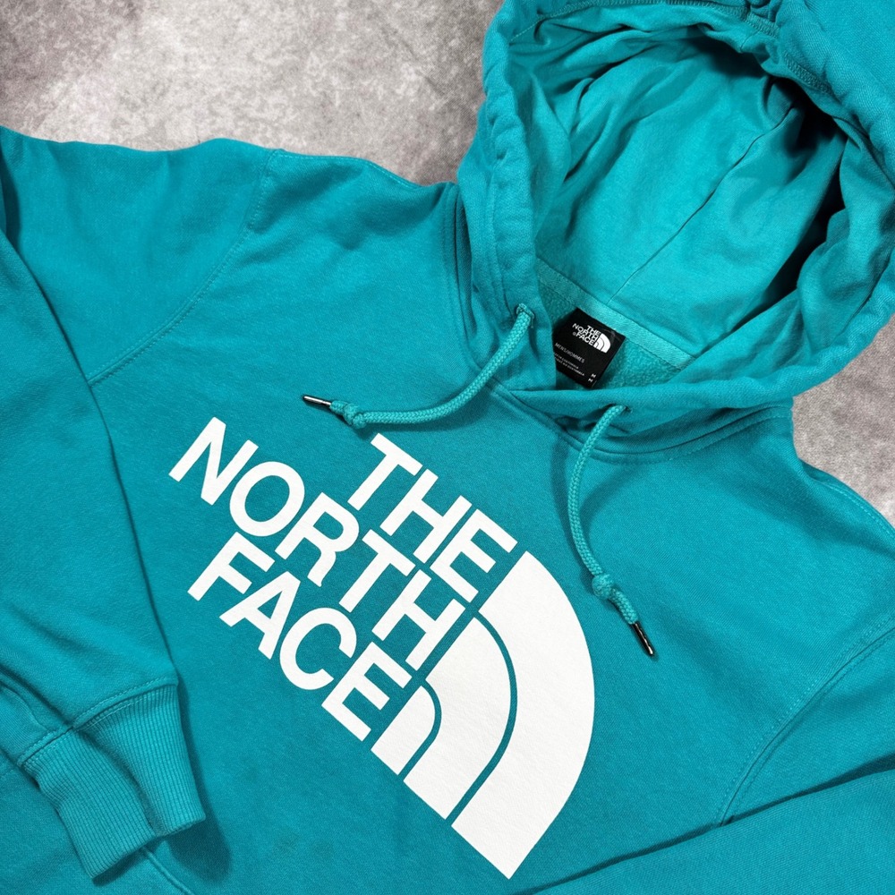 The North Face Mens Half Dome Pullover Hoodie Teal Blue Big Logo Sweatshirt M - Picture 1 of 8